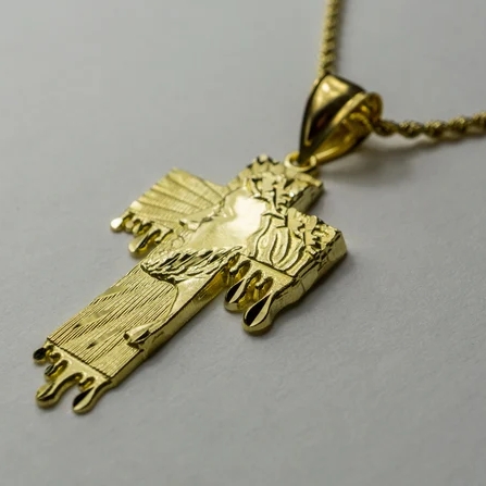 Gold Plated Cross Pendant Necklace with Jesus Face