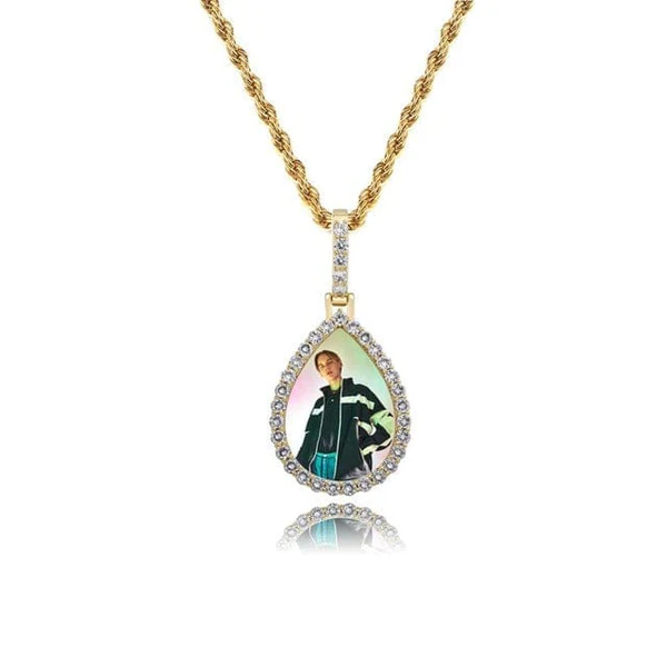 Personalized Tear Drop Pendant Custom Photo Necklace With Rope Chain