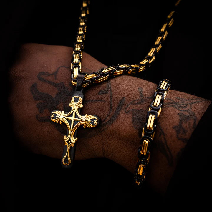 Gold & Black Cross Necklace