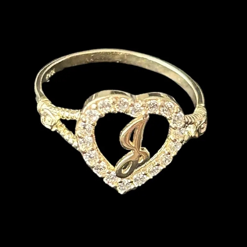 Personalized Heat Initial Ring Custom Zircon Cursive Initial Letter Ring