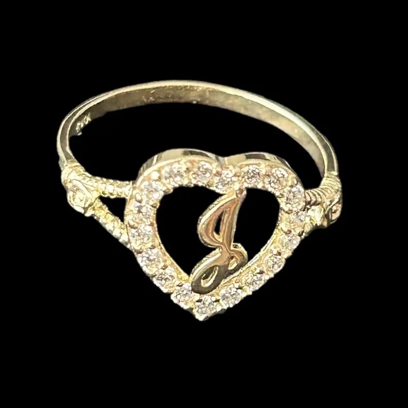 Personalized Heat Initial Ring Custom Zircon Cursive Initial Letter Ring