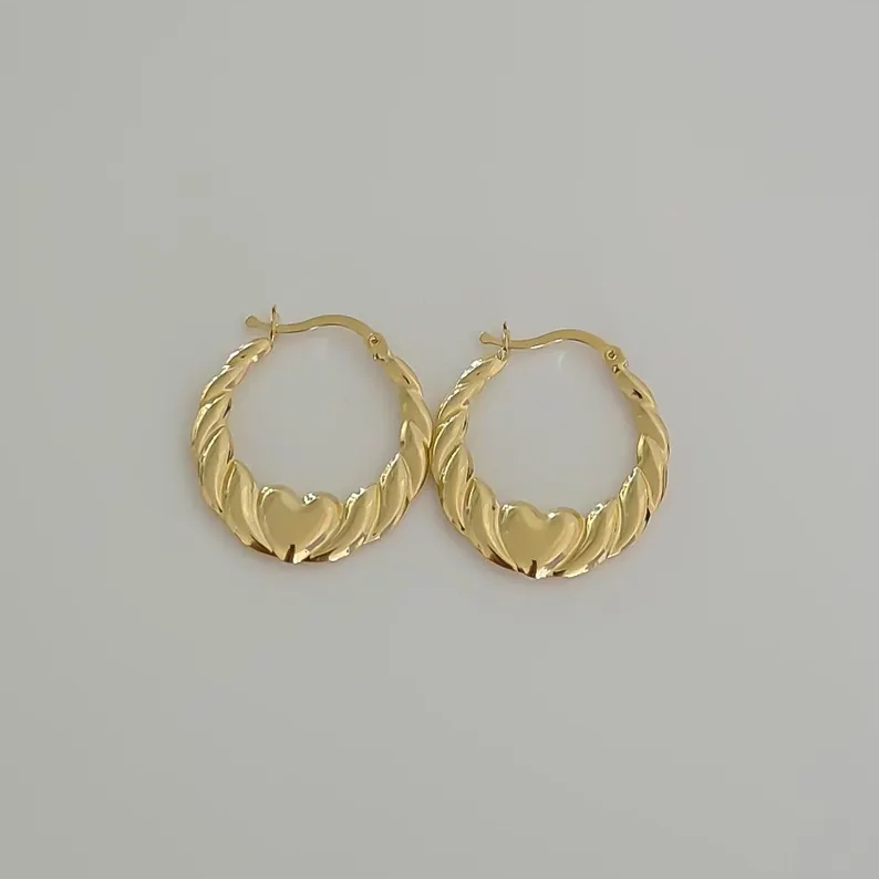 20mm Heart Textured Hoops Earrings