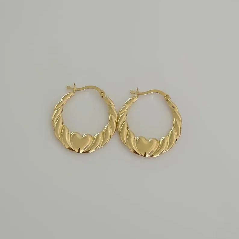 20mm Heart Textured Hoops Earrings