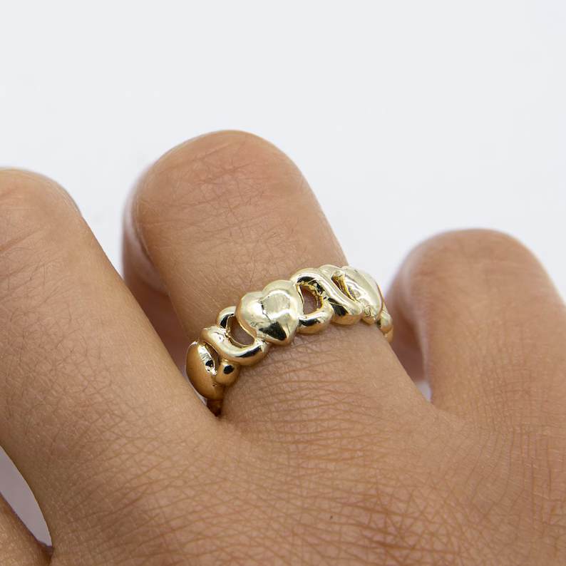 14K Gold Plated XO Hearts and Kisses Band Ring