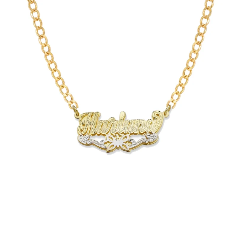 Butterfly Double Layer Nameplate Two Tone Personalized Name Necklace