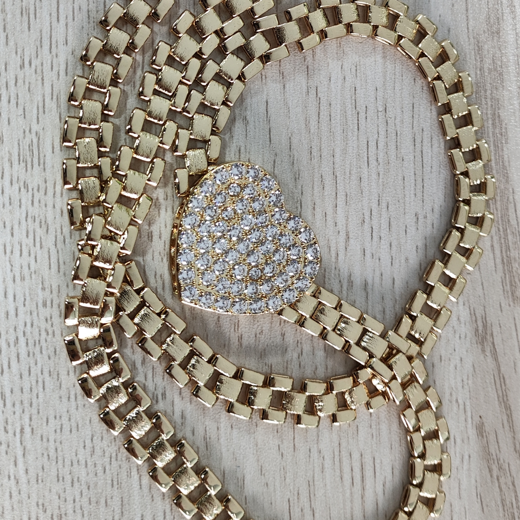 White CZ Zircon Heart Rx President Chain Necklace