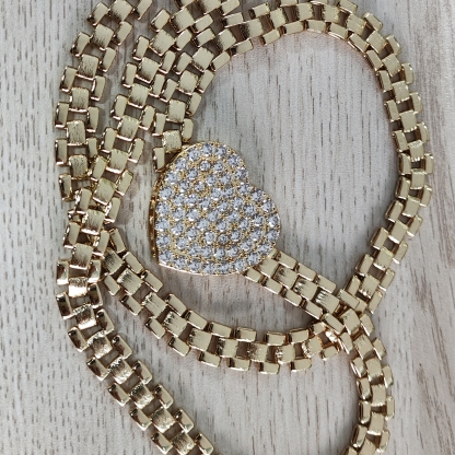 White CZ Zircon Heart Rx President Chain Necklace