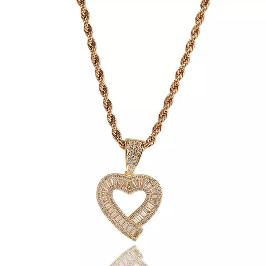Rope Chain Gold Plated Heart Pendant Necklace