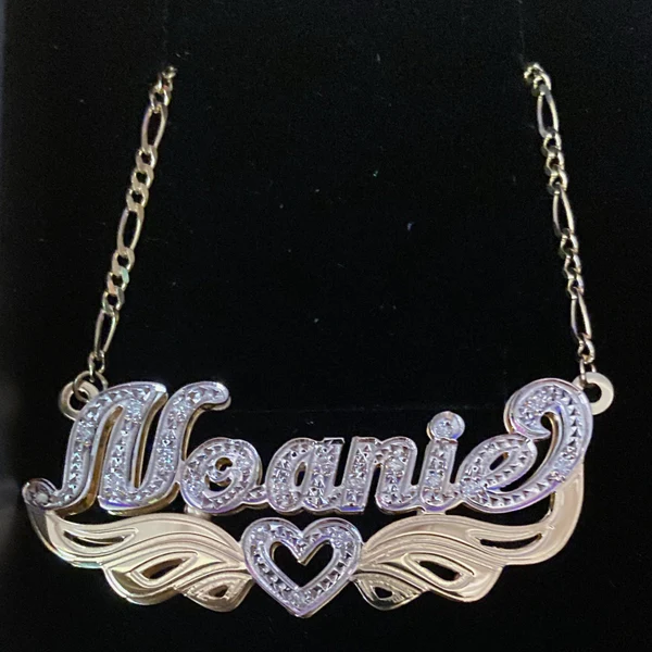 Two Tone Double Layer Personalized Hollow Heart 3D Name Necklace