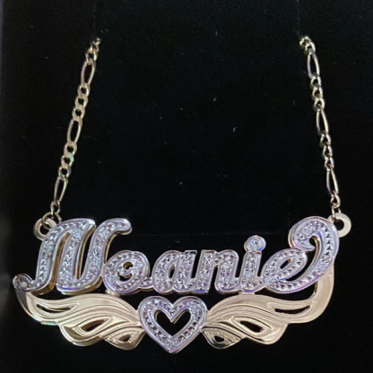Two Tone Double Layer Personalized Hollow Heart 3D Name Necklace