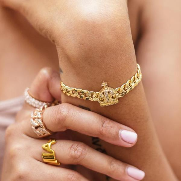 Gold Plated Crown Pendant Charm Bracelet
