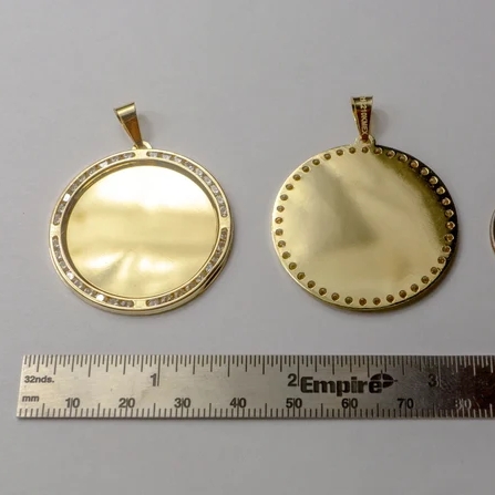 Circular Custom CZ Photo Pendant Necklace with Rope Chain