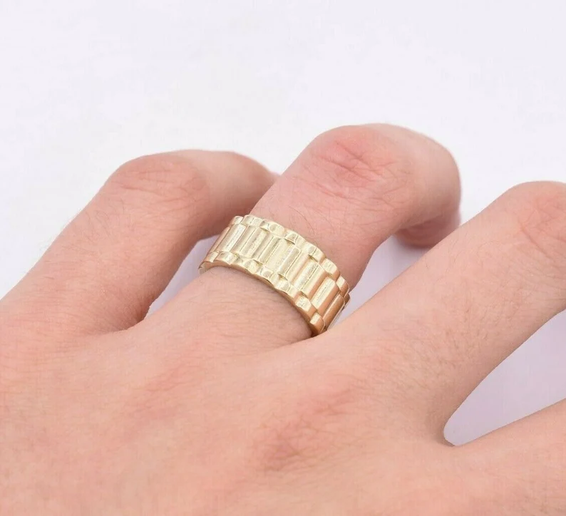 Gold Plated Textured RX Band Ring Custom Engraved Ring