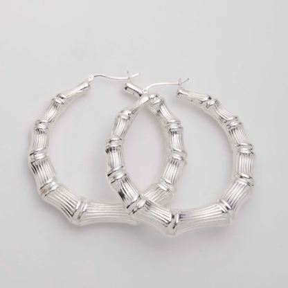 Silver Color Bamboo Hoop Earrings