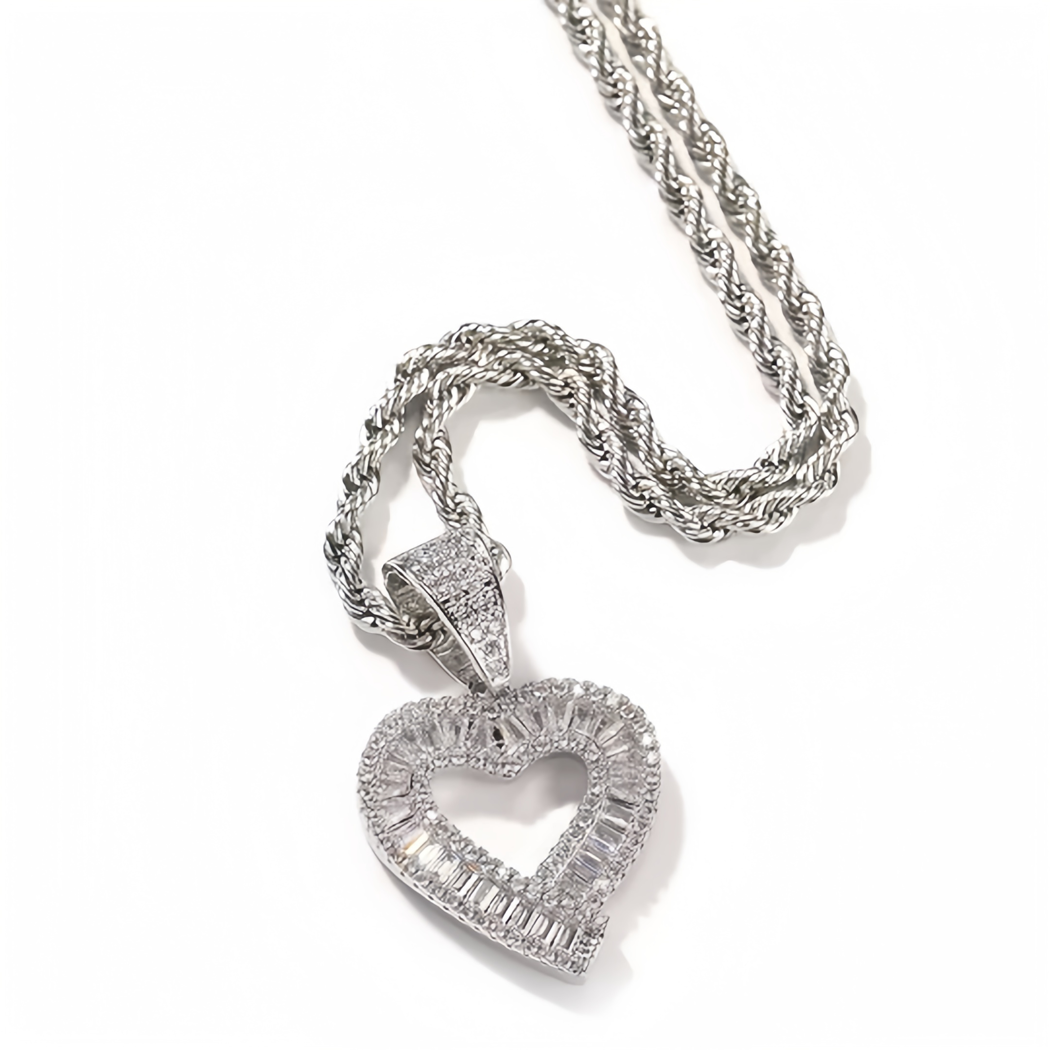 Cubic Zirconia Irregular Love Heart Pendant Necklace