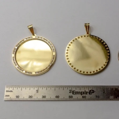 Circular Custom CZ Photo Pendant Necklace with Rope Chain