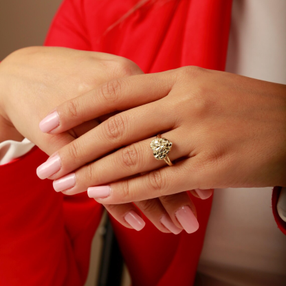 14K Gold Plated Love Heart Ring Nugget Ring