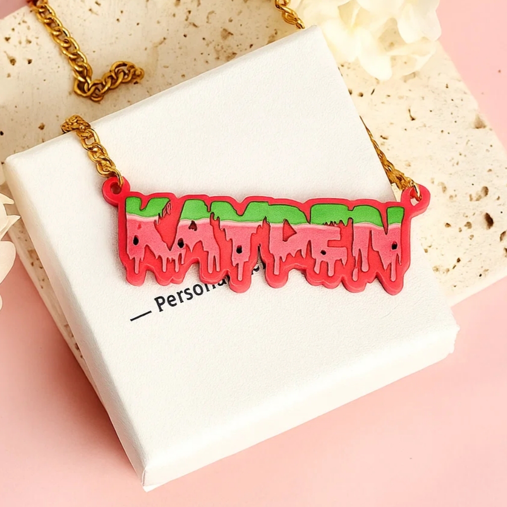 Colorful Acrylic Watermelon Nameplated Personalized Name Necklace