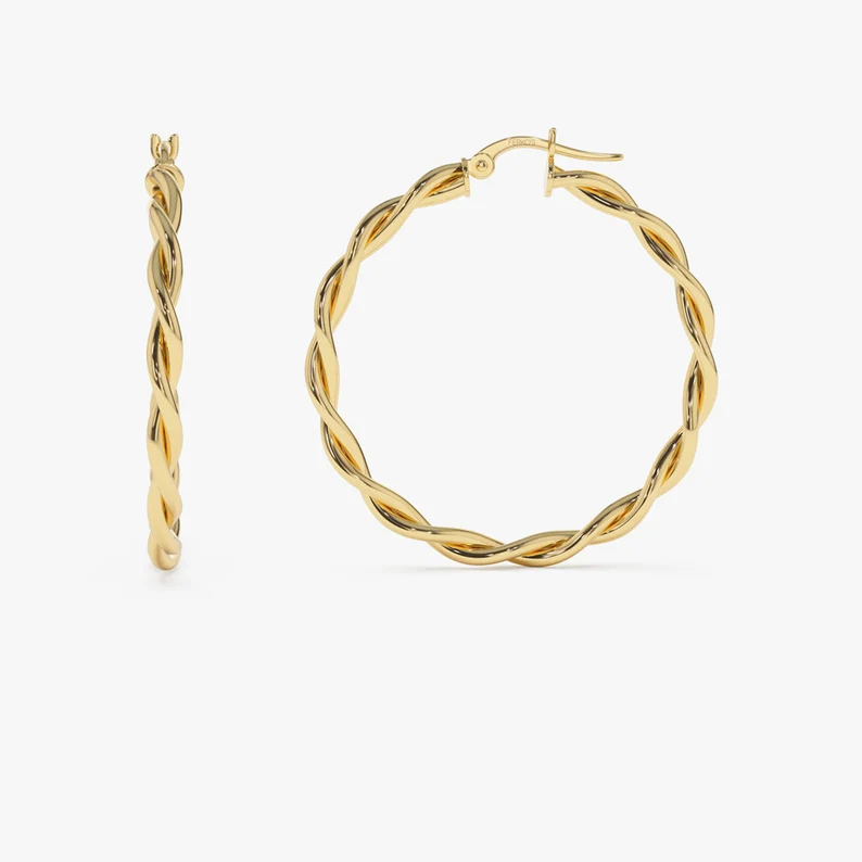 Gold Plated Hoop Earrings Twist Hoop Earrings 60mm
