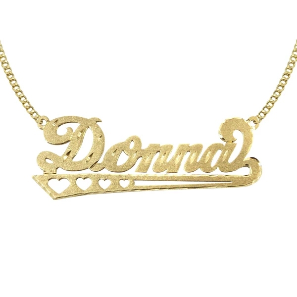 Personalized Diamond Cut Heart Name Plate Gold Plated Custom Name Necklace
