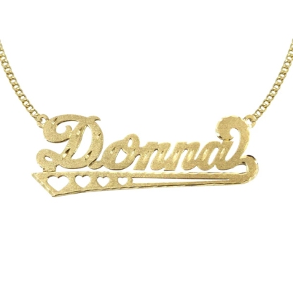 Personalized Diamond Cut Heart Name Plate Gold Plated Custom Name Necklace