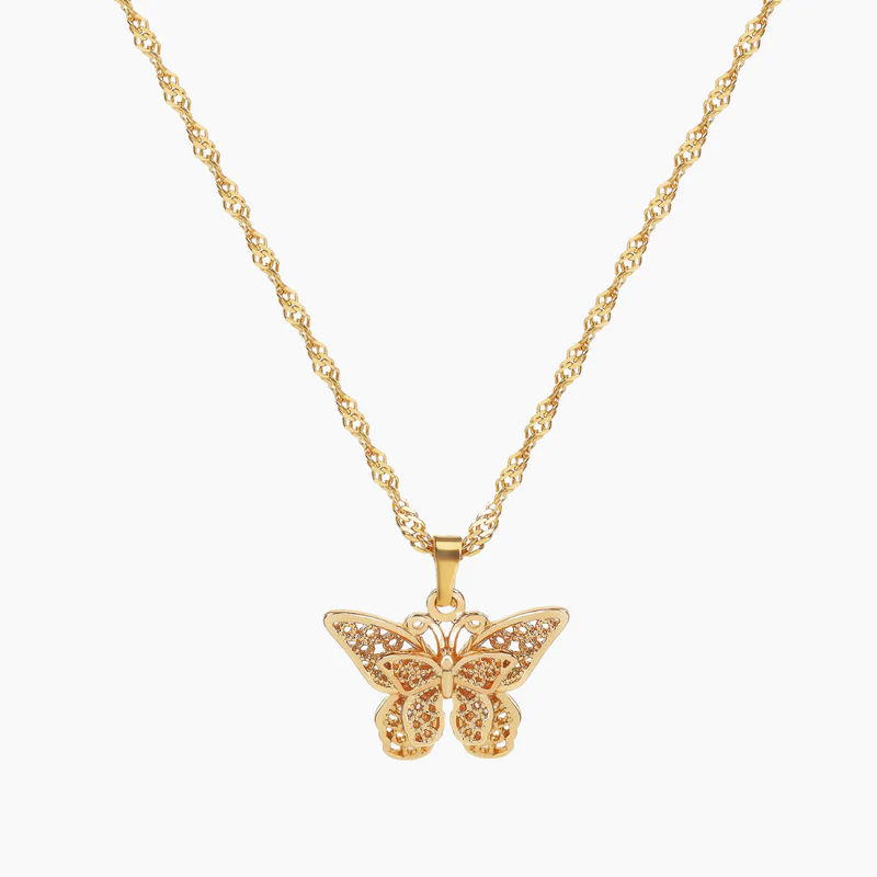 Gold Plated Doule Layer Butterfly Pendant Necklace