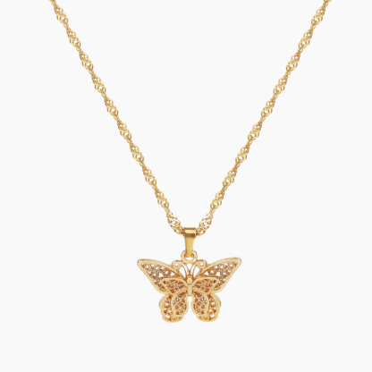 Gold Plated Doule Layer Butterfly Pendant Necklace