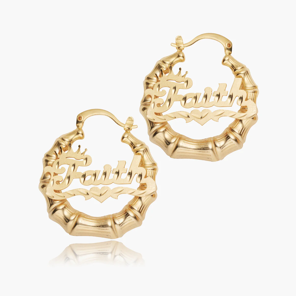 14k Gold Plated Diamond Cut Name Earrings Personalized Bamboo Earrings