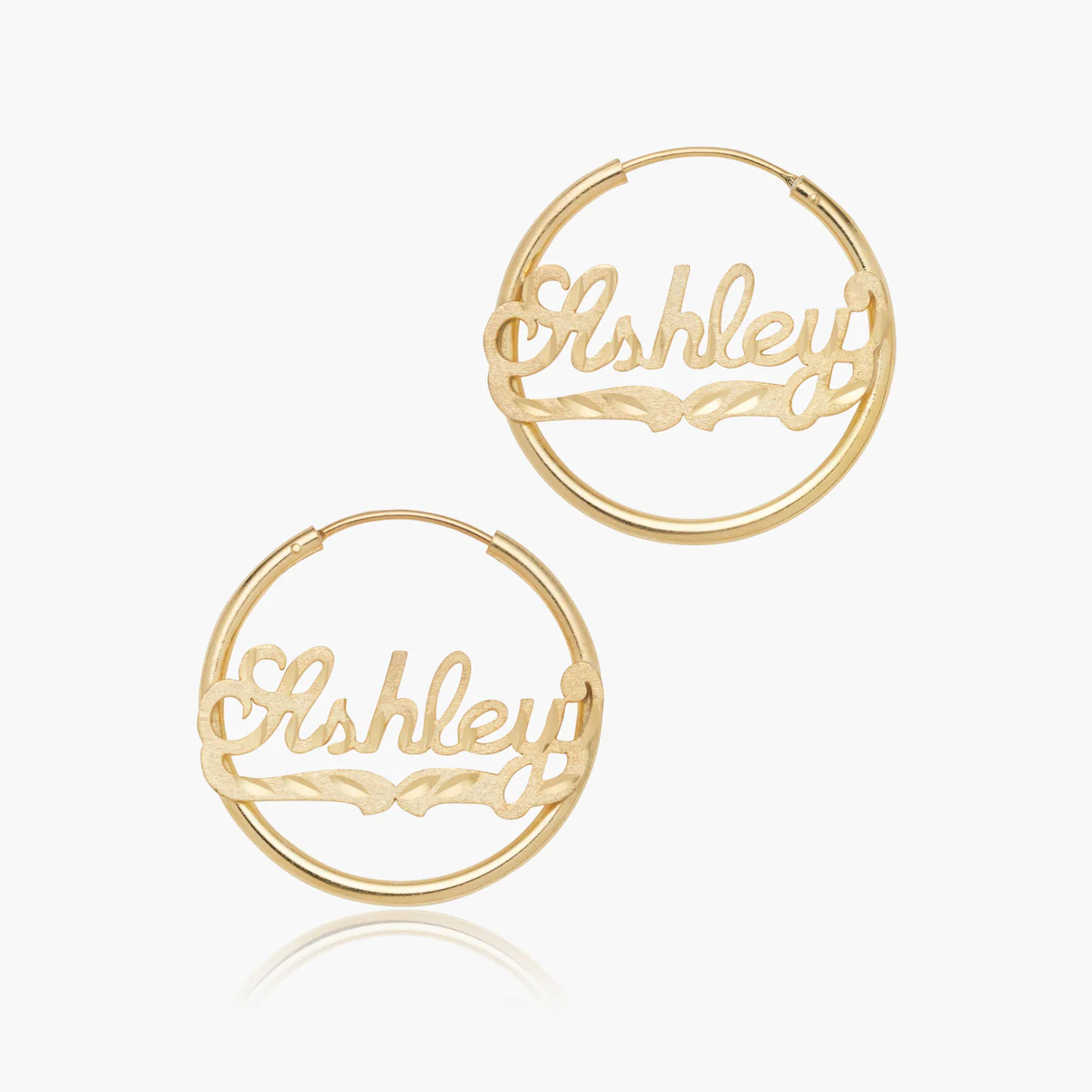 14k Gold Plated Diamond Cut Name Earrings Personalized Hoop Name Earrings