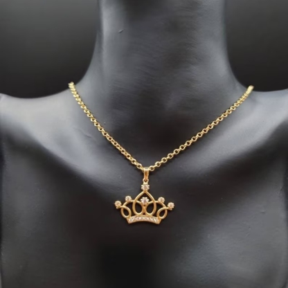14K Gold Plated Diamond Cut Crown Pendant Necklace