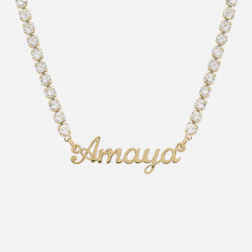 Tennis Chain Personalized Nameplate Pendant Custom Name Necklace
