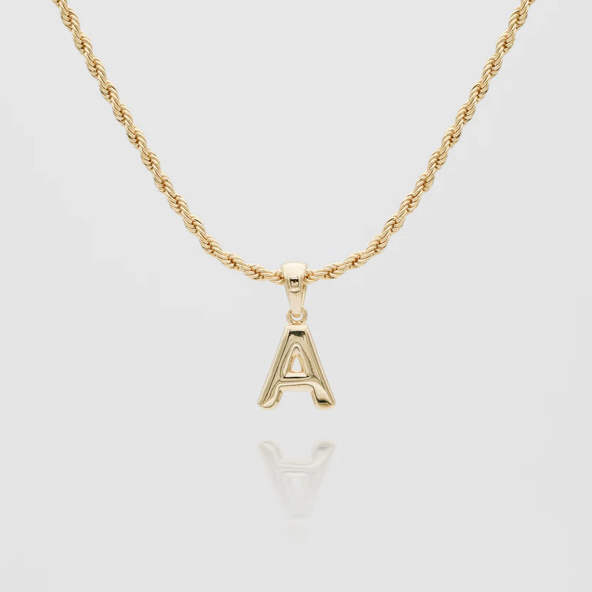 Personalized Bubble Initial Necklace with Rope Chain