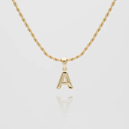Personalized Bubble Initial Necklace with Rope Chain
