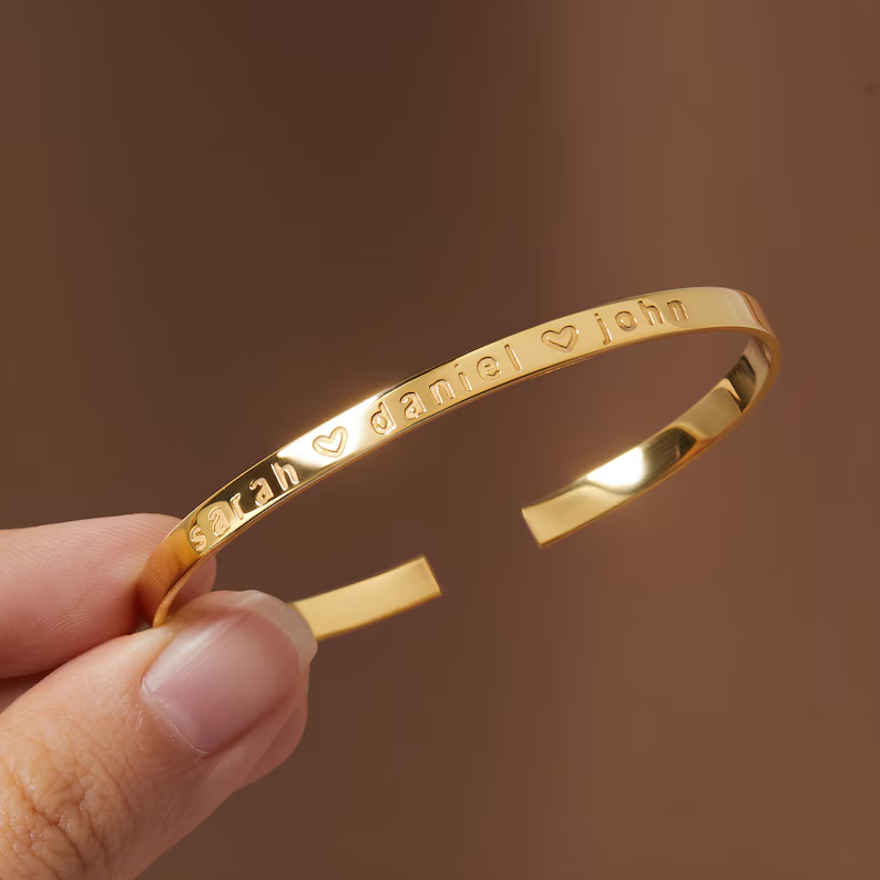 Personalized Gold Plated Engraved Bangle Bracelet Family Gift