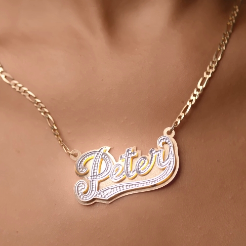 Double Plated Name Necklace Personalized Two Tone Nameplate Necklace