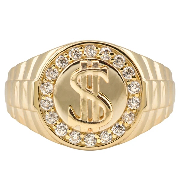 14K Gold Plated CZ Money Sign Ring