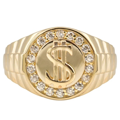 14K Gold Plated CZ Money Sign Ring