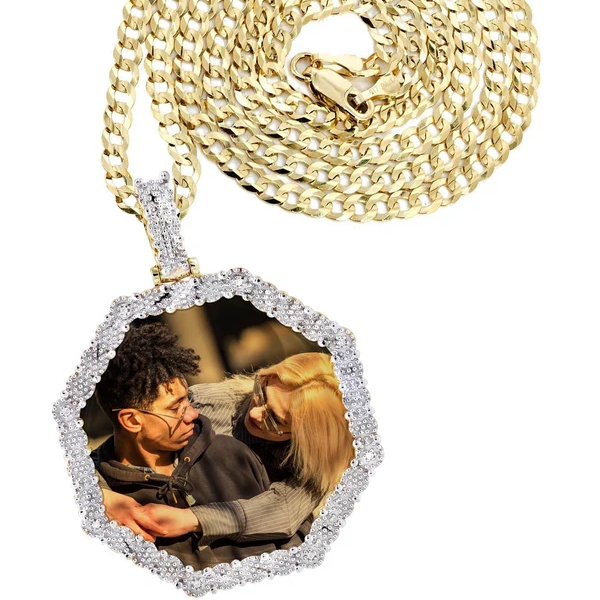 Gold Plated Octagon Photo Pendant Necklace Personalized Photo Necklace