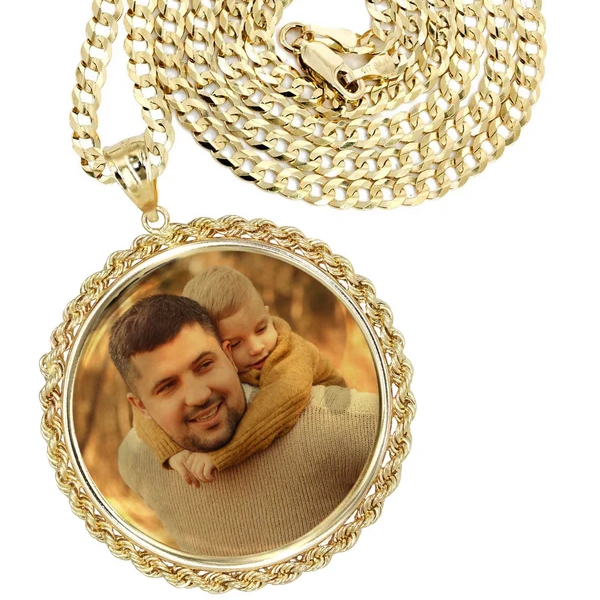 Personalized Gold Plated Round Rope Link Picture Pendant Necklace