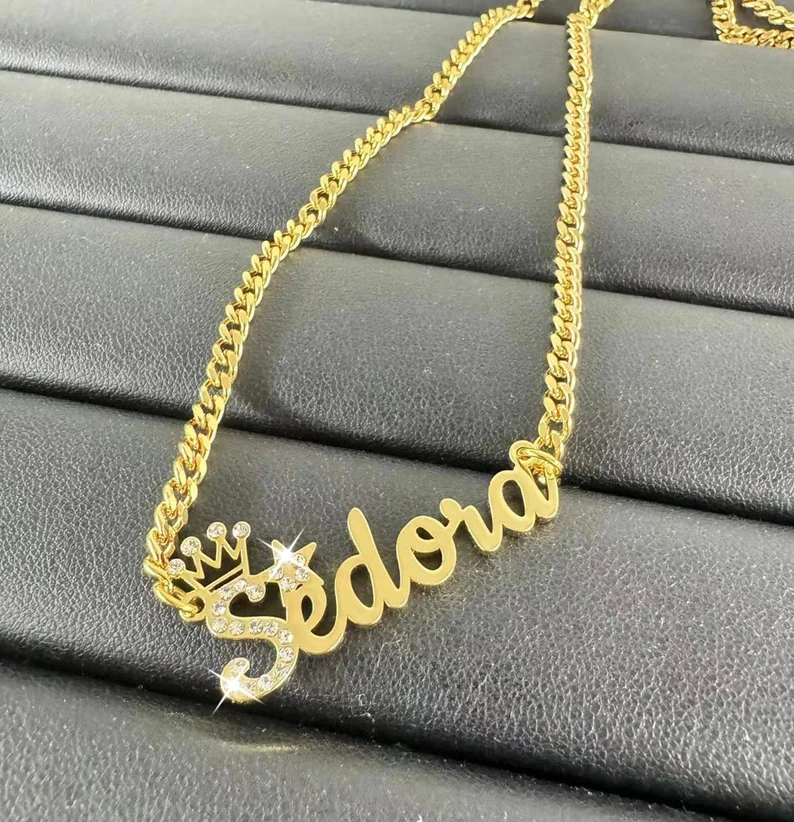Bling Zircon Personalized Name Necklace with Crown
