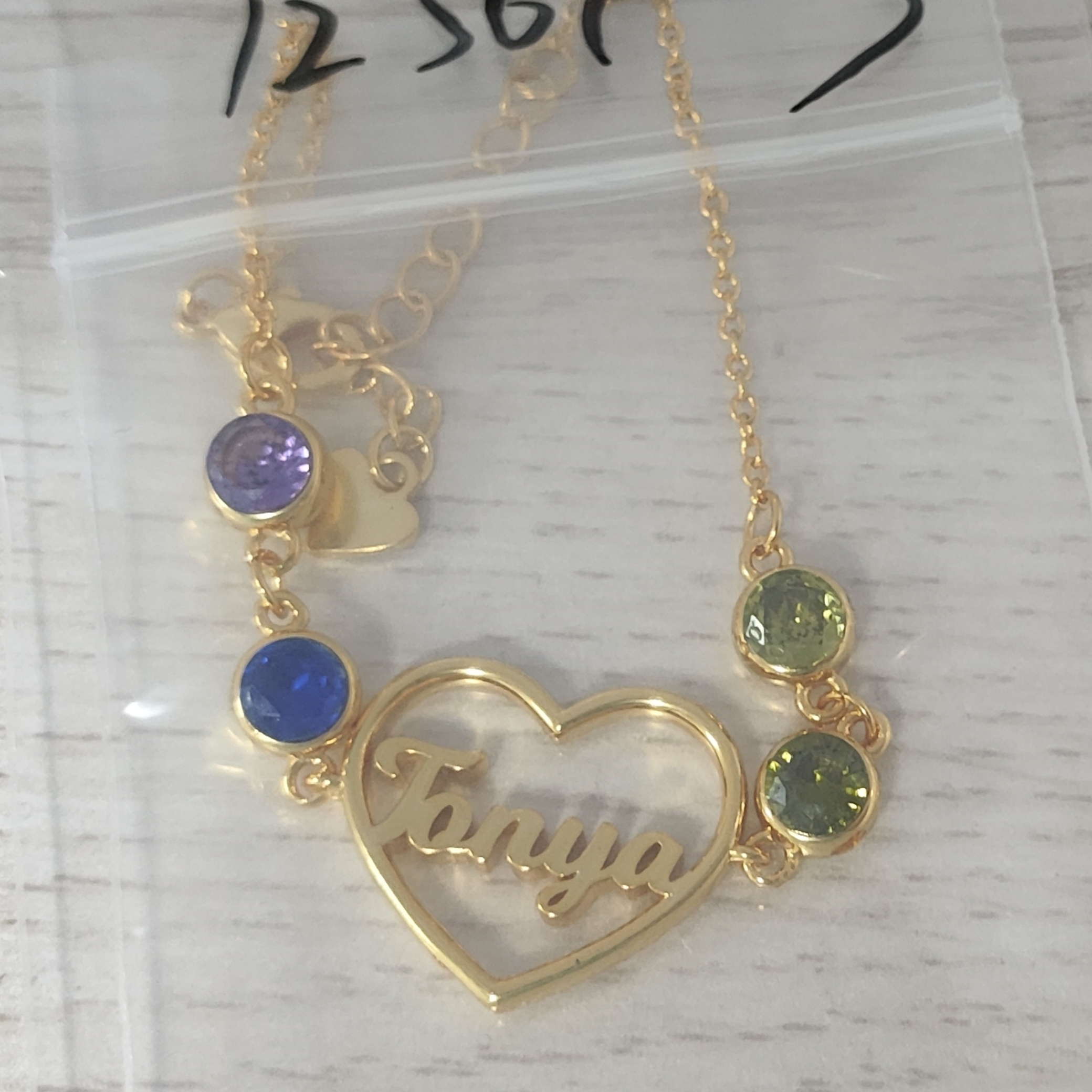 Personalized Heart Name Bracelet with Four Birthstones