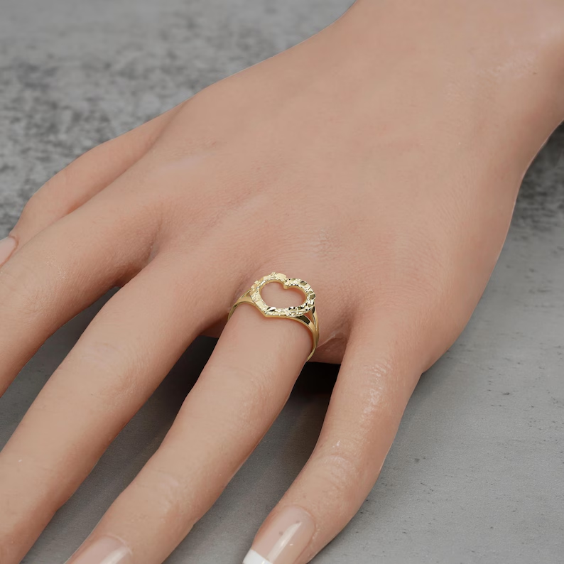 Gold Plated Hollow Heart Nugget Ring