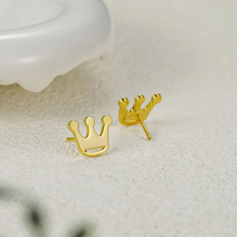 Gold Plated Crown Earrings Stud Earrings 