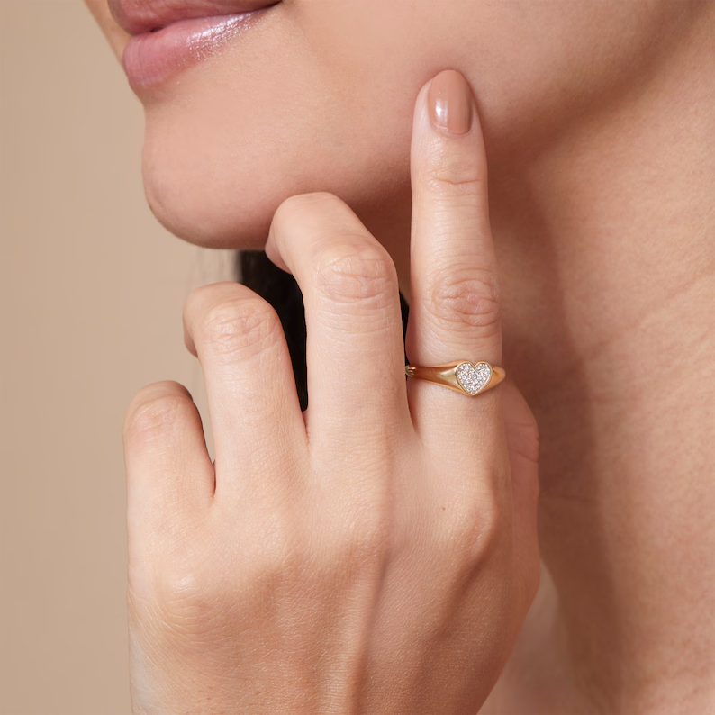 Love Heart CZ Ring 14k Gold Plated Promist Ring
