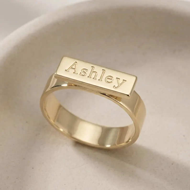 Personalized Engraved Bar Ring Gold Plate Name Ring