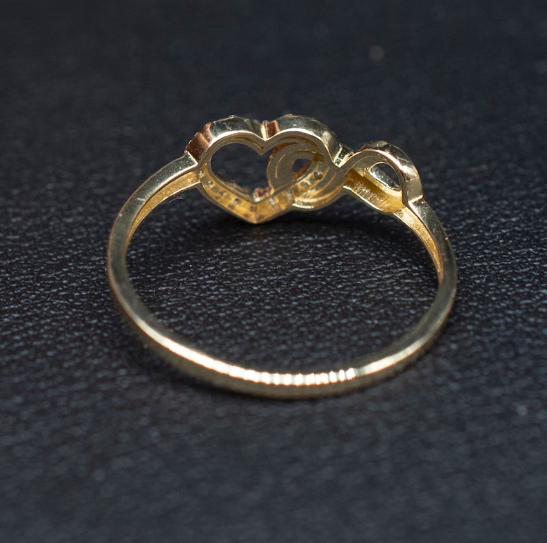 Zircon Two Hearts Ring Gold Plated Infinity Heart Ring