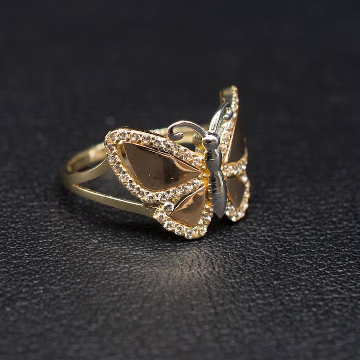 Gold Plated Zircon Butterfly Ring
