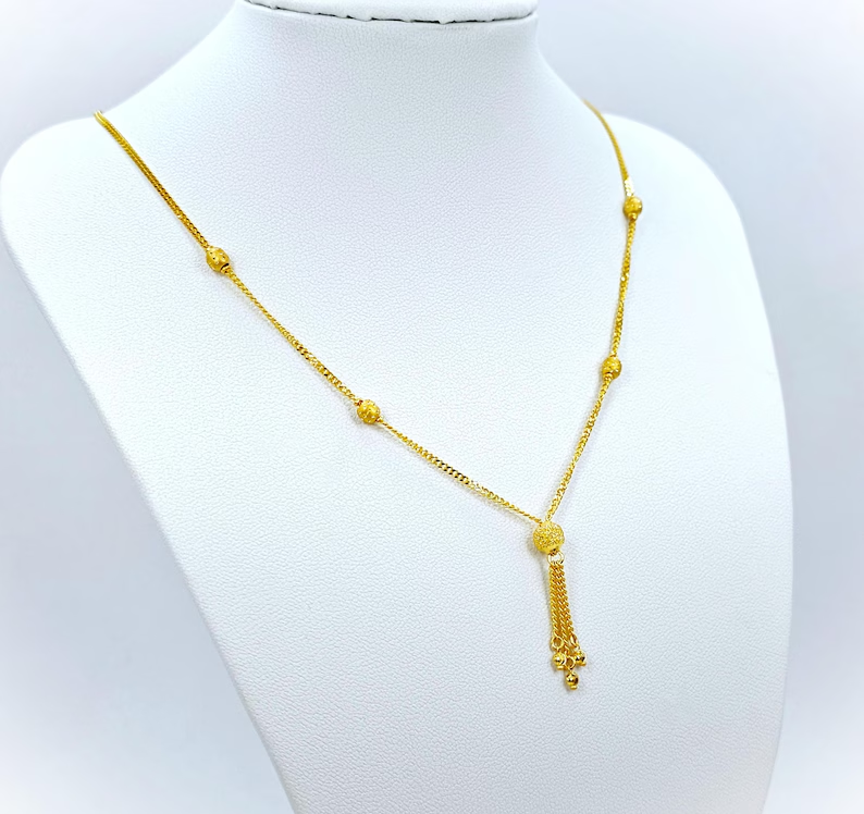 14k Gold Plated Beads Dangler Chain Necklace