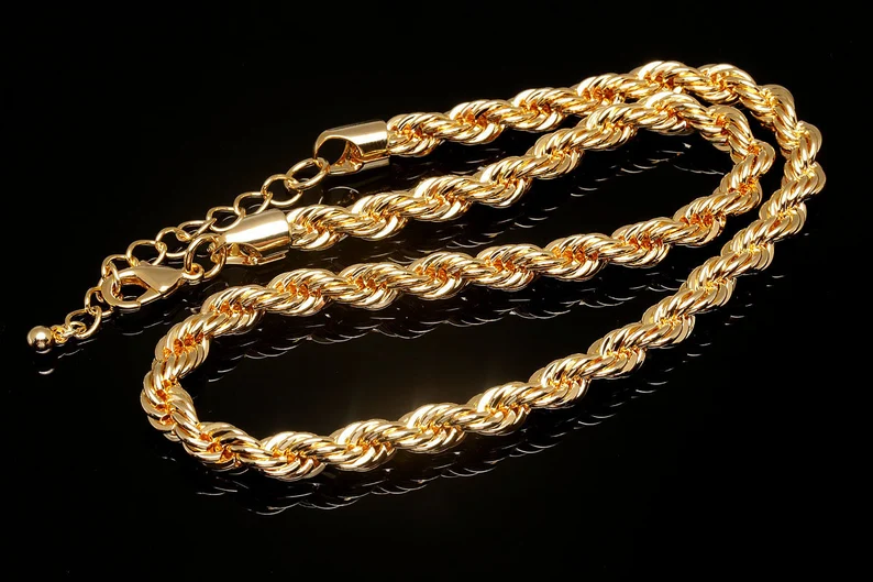 7mm Rope Chain 14K Gold Plated Bracelet