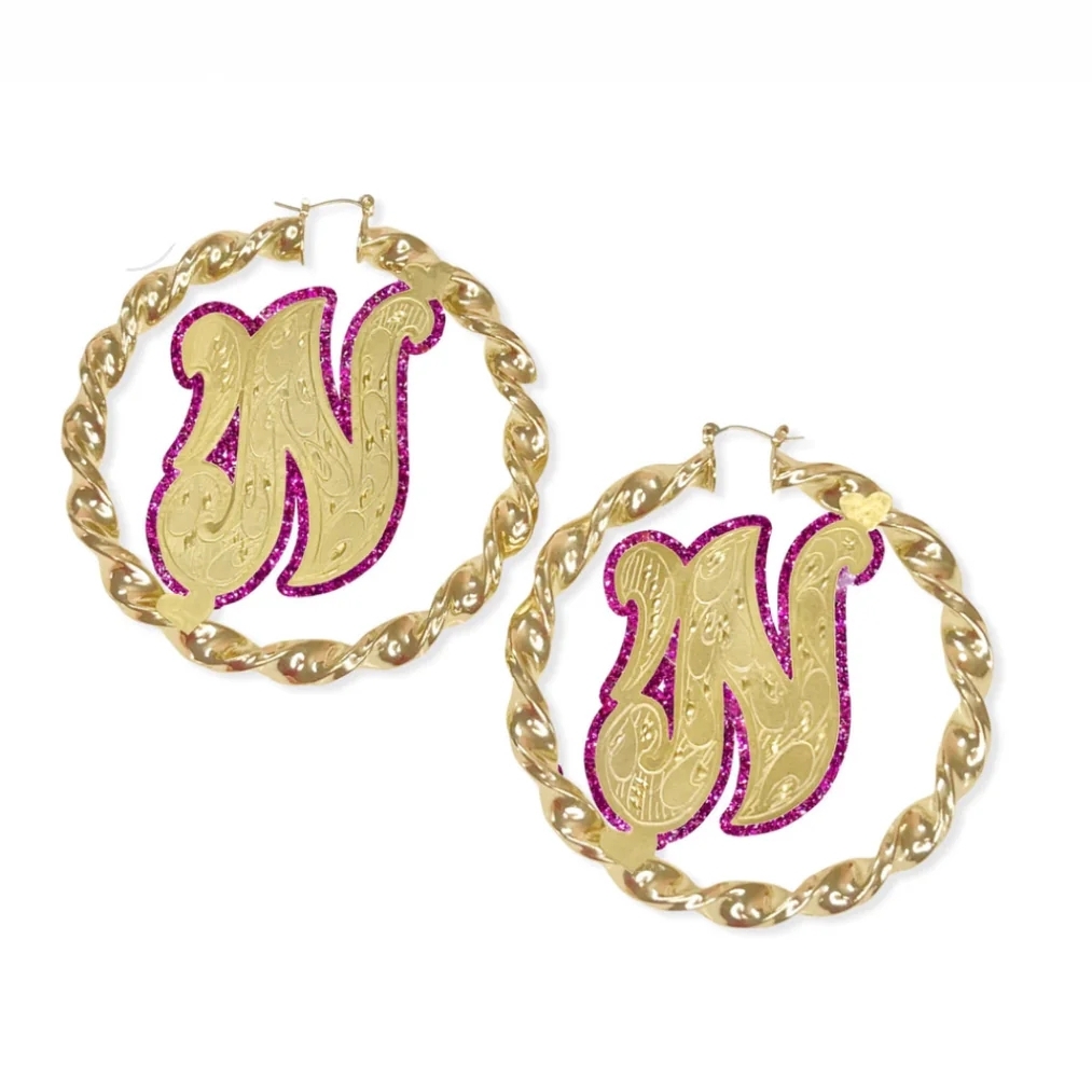 Personalized Purple Acrylic Initial A-Z Letter Twist Hoop Earrings